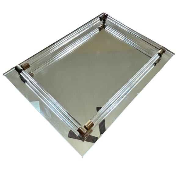 Vintage mirror vanity tray lucite rod gallery gold hardware mid century modern - Picture 9 of 9